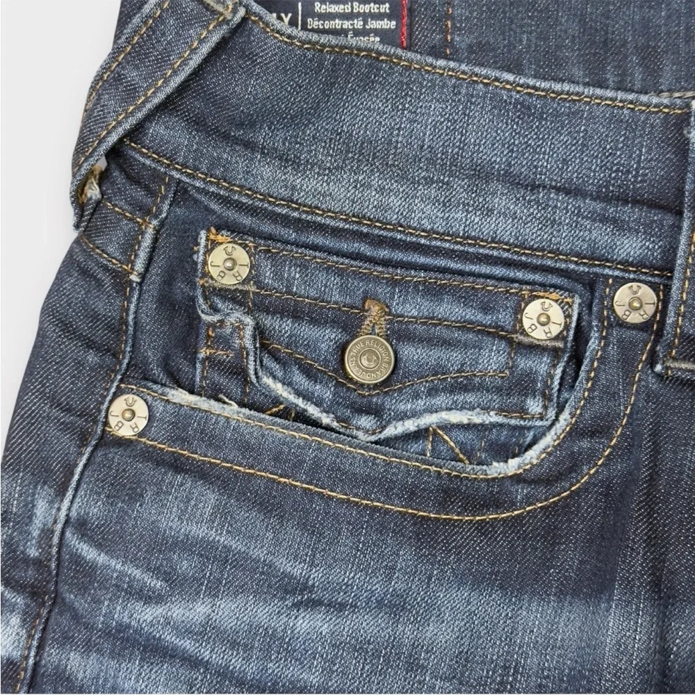 True Religion Billy Relaxed Bootcut Jeans Mens 34x33 Blue Western Skate Y2K Flap